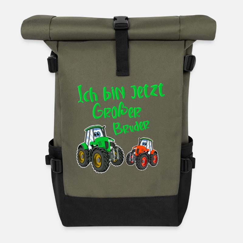 Ich Bin Jetzt Großer Bruder Traktor - Rolltop Rucksack - Olive/Schwarz