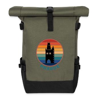 Prager Wahrzeichen Silhouette Tschechische Reise Souvenir - Rolltop Rucksack - Olive/Schwarz - Vorne