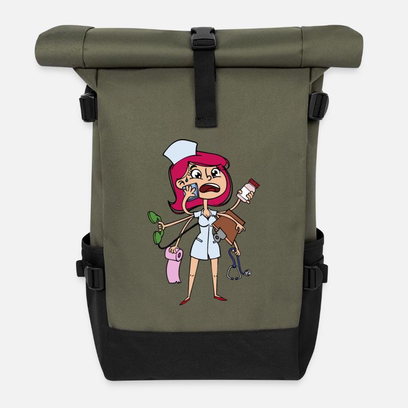 Infirmière soignante soignante - Sac à dos roll top - olive/noir
