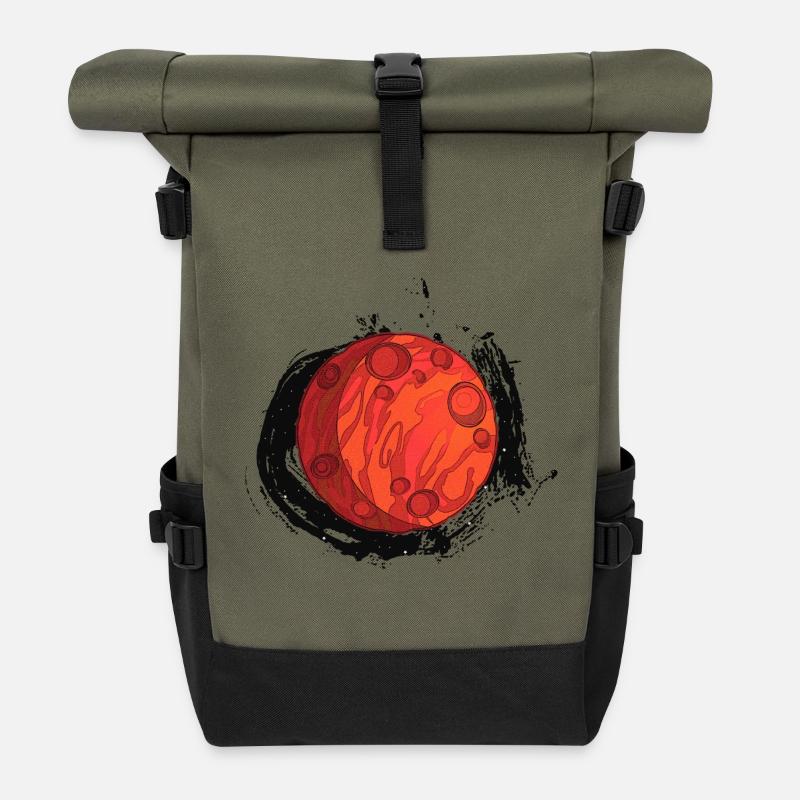 Planète Mars avec arrière-plan, planètes - Sac à dos roll top - olive/noir