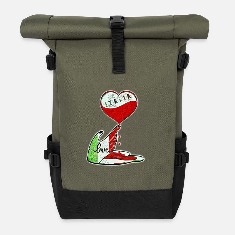 Italien Liebe - Rolltop Rucksack - Olive/Schwarz