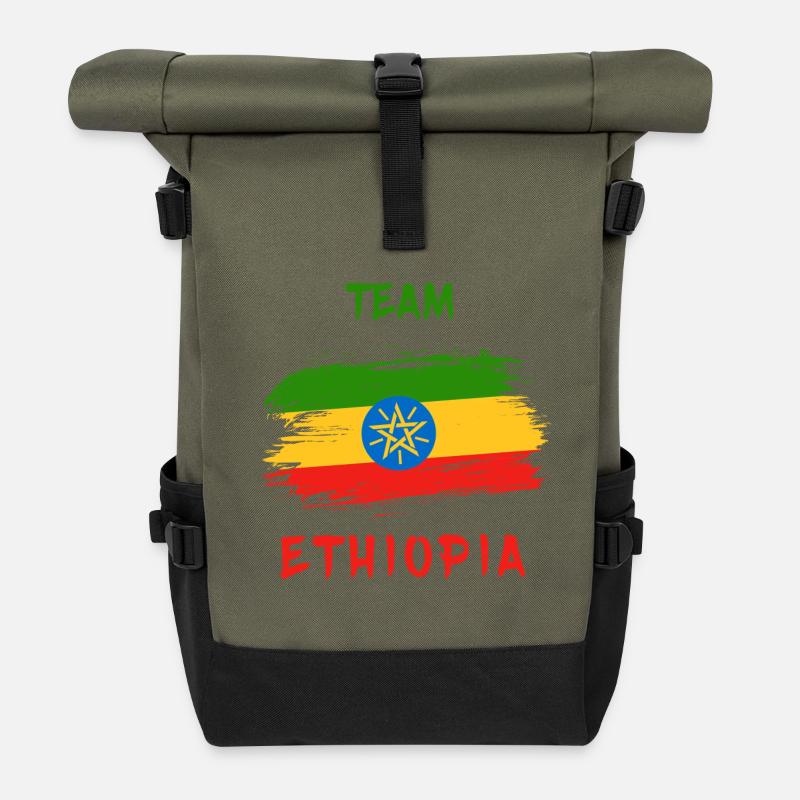 Team Äthiopien Design / Geschenkidee - Rolltop Rucksack - Olive/Schwarz