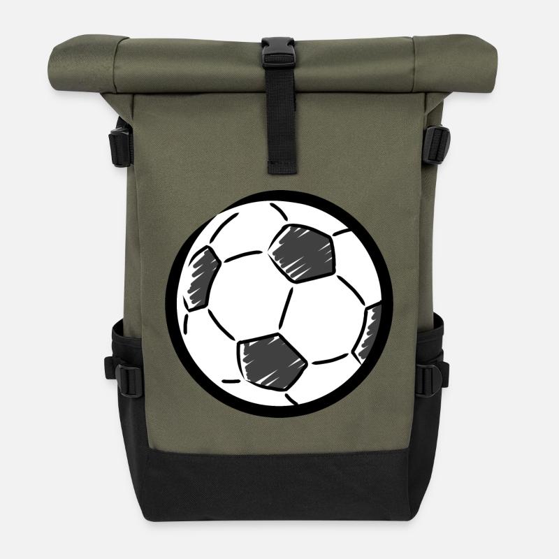 Fußball-Zeichnung - Rolltop Rucksack - Olive/Schwarz