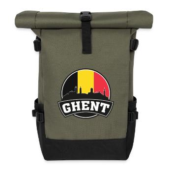 Ghent Belgique Skyline Voyage Souvenir Drapeau Belge - Sac à dos roll top - olive/noir - Devant