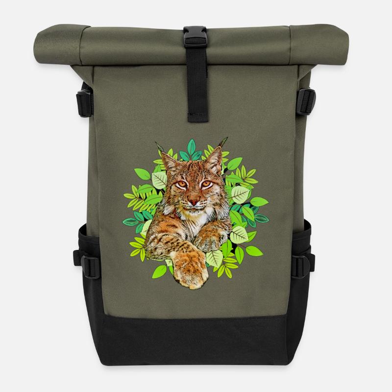Luchs Katze Freiheit - Rolltop Rucksack - Olive/Schwarz