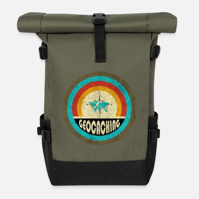 Geocaching Vintage Design - Rolltop Rucksack - Olive/Schwarz