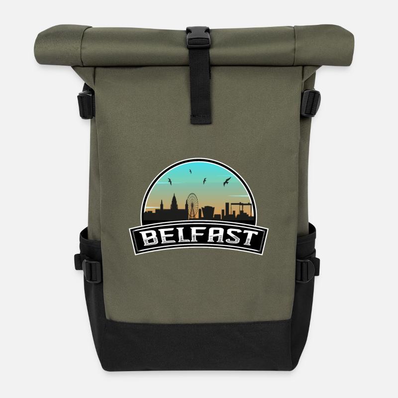 Belfast Northern Ireland Skyline Irish Souvenir - Roll Top Backpack - olive/black