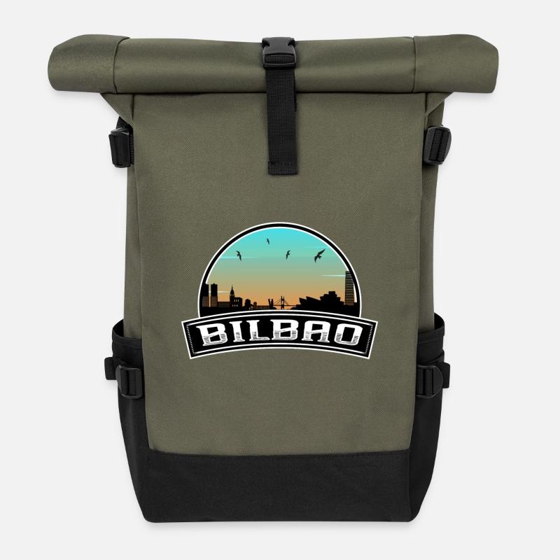 Bilbao Spanien Skyline Spanisches Souvenir - Rolltop Rucksack - Olive/Schwarz