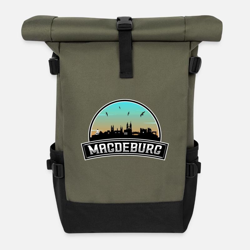 Magdeburg Deutschland Skyline Deutsches Souvenir - Rolltop Rucksack - Olive/Schwarz