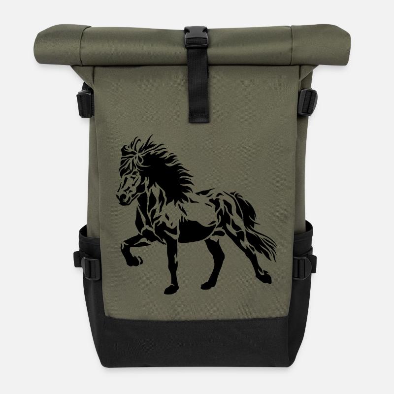Töltendes Islandpferd No. 4 - Rolltop Rucksack - Olive/Schwarz