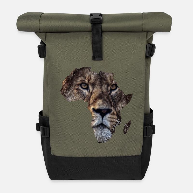 Afrika Löwe - Rolltop Rucksack - Olive/Schwarz