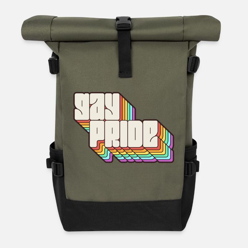 Gay Pride Rainbow Shadow Statement - Roll Top Backpack - olive/black