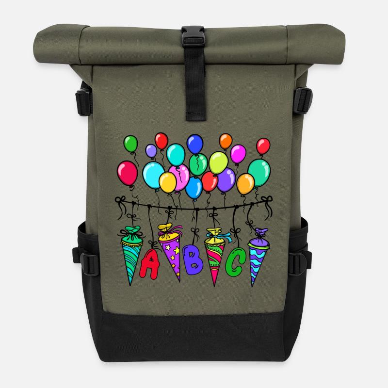 Schule Schultag Schulanfang Schulstart Lernen - Rolltop Rucksack - Olive/Schwarz