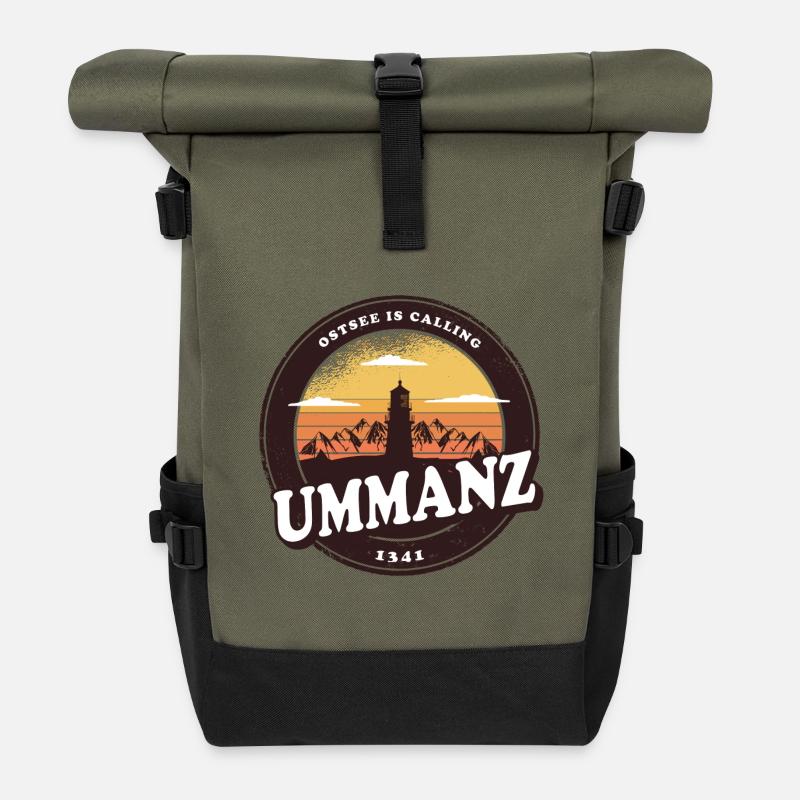 Ummanz Ostsee Leuchtturm Design / Geschenkidee - Rolltop Rucksack - Olive/Schwarz