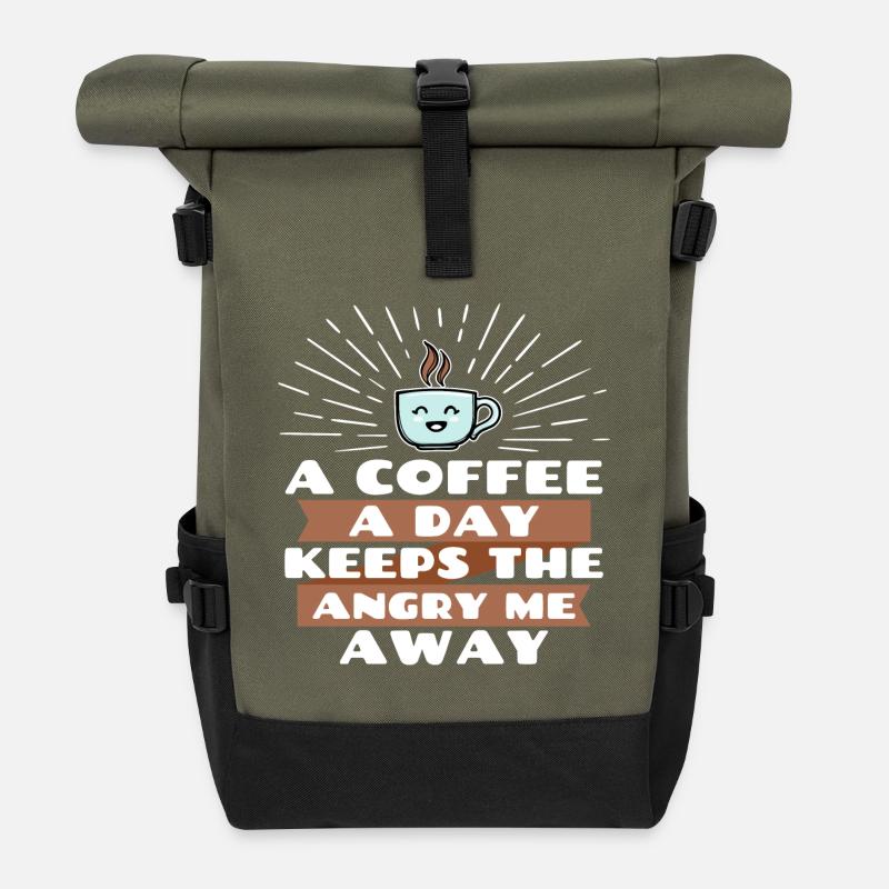 Witz Cool Lustig Statement Kaffee - Rolltop Rucksack - Olive/Schwarz
