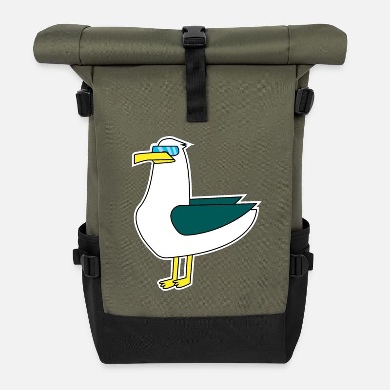 Cool seagull with sunglasses - Roll Top Backpack - olive/black