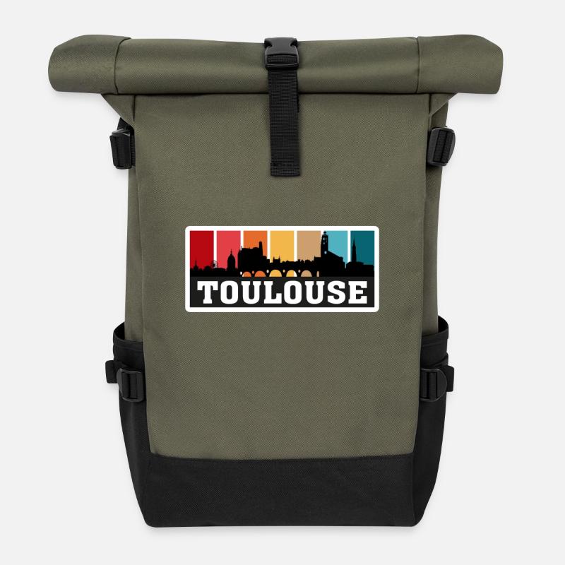 Toulouse Frankreich Reise Souvenir Skyline Silhouette - Rolltop Rucksack - Olive/Schwarz