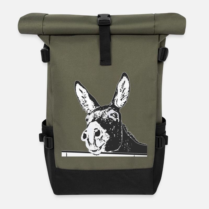 L’âne - Sac à dos roll top - olive/noir