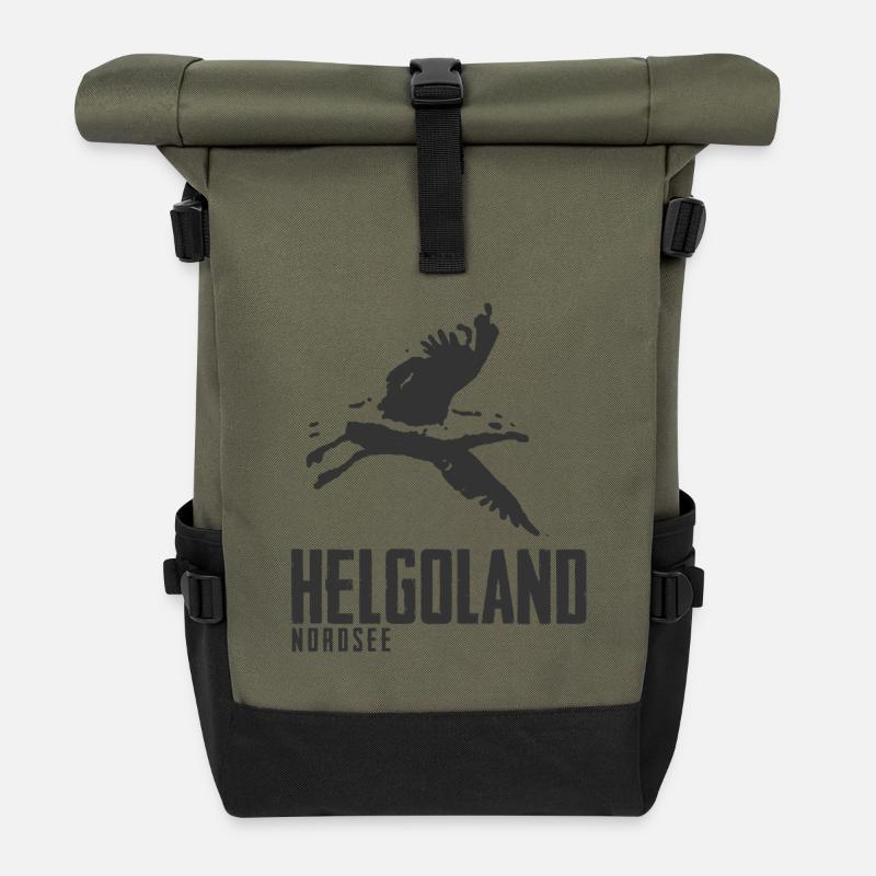 Helgoland Nordsee Insel Motiv Möwe - Rolltop Rucksack - Olive/Schwarz