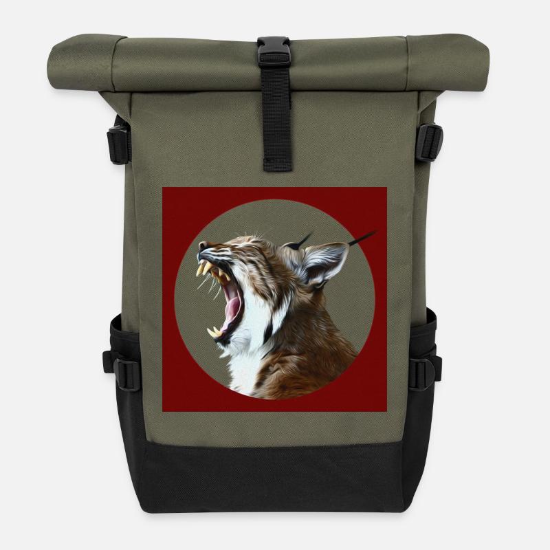 Luchs Wildkatzen Freiheit - Rolltop Rucksack - Olive/Schwarz