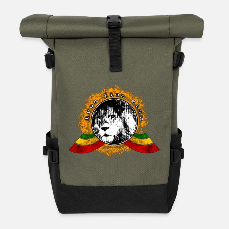 Reggae Lion - Roll Top Backpack - olive/black