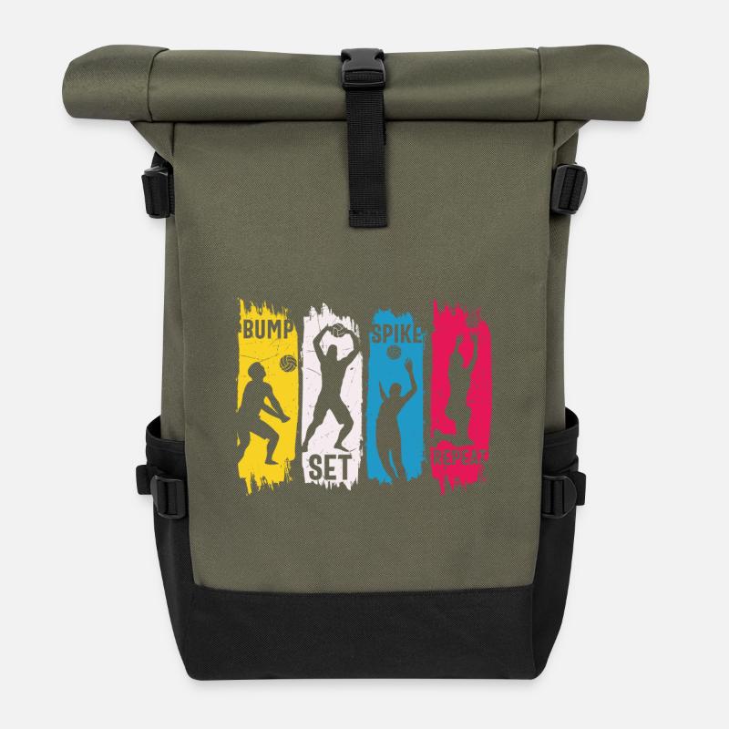 Volleyball Bump Set Spike Wiederholung - Rolltop Rucksack - Olive/Schwarz