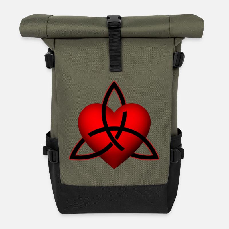 Keltisches Herzmuster - Rolltop Rucksack - Olive/Schwarz