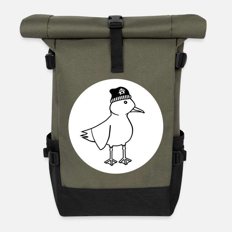 Möwe Anarchie – Freche maritim Hipster Küstenkunst - Rolltop Rucksack - Olive/Schwarz