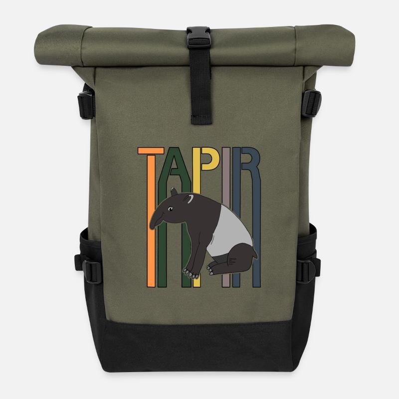 Tapir Retro Schrift Geschenk - Rolltop Rucksack - Olive/Schwarz
