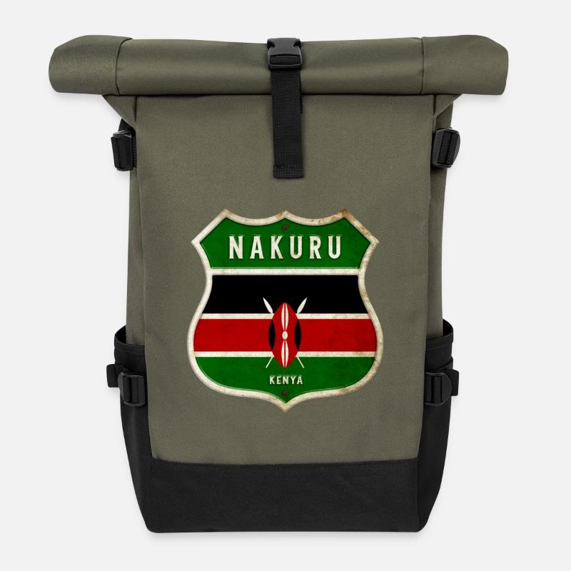 Nakuru Kenya Armoiries Drapeaux Design - Sac à dos roll top - olive/noir