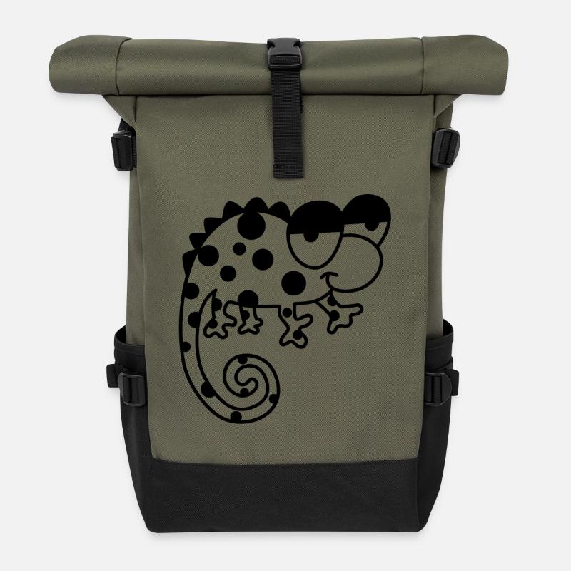 Chamäleon – Farbwechselndes Reptil, stylisch Vinta - Rolltop Rucksack - Olive/Schwarz