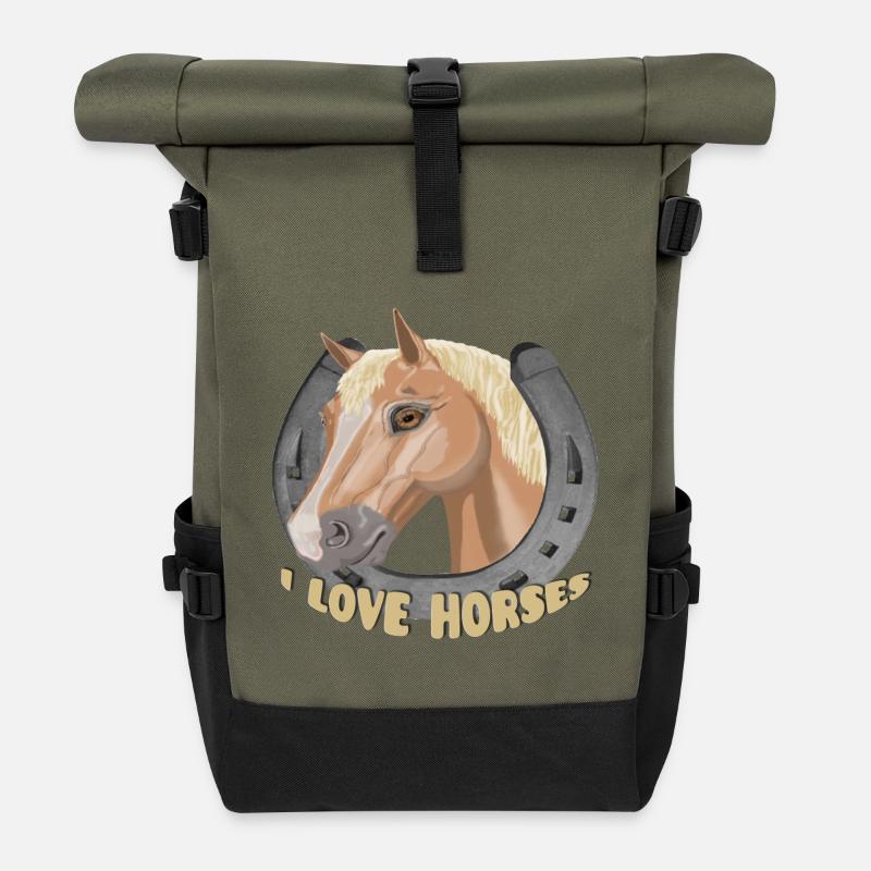 J’aime les chevaux cheval cheval - Sac à dos roll top - olive/noir