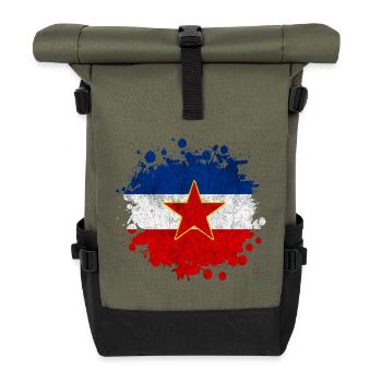 Jugoslawien Vintage Flaggen Klecks - Rolltop Rucksack - Olive/Schwarz - Vorne