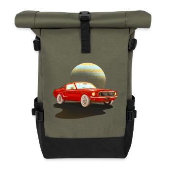 Auto rotes Auto - Rolltop Rucksack - Olive/Schwarz - Vorne