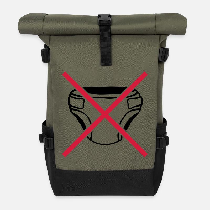 Schild Keine Windel - Rolltop Rucksack - Olive/Schwarz