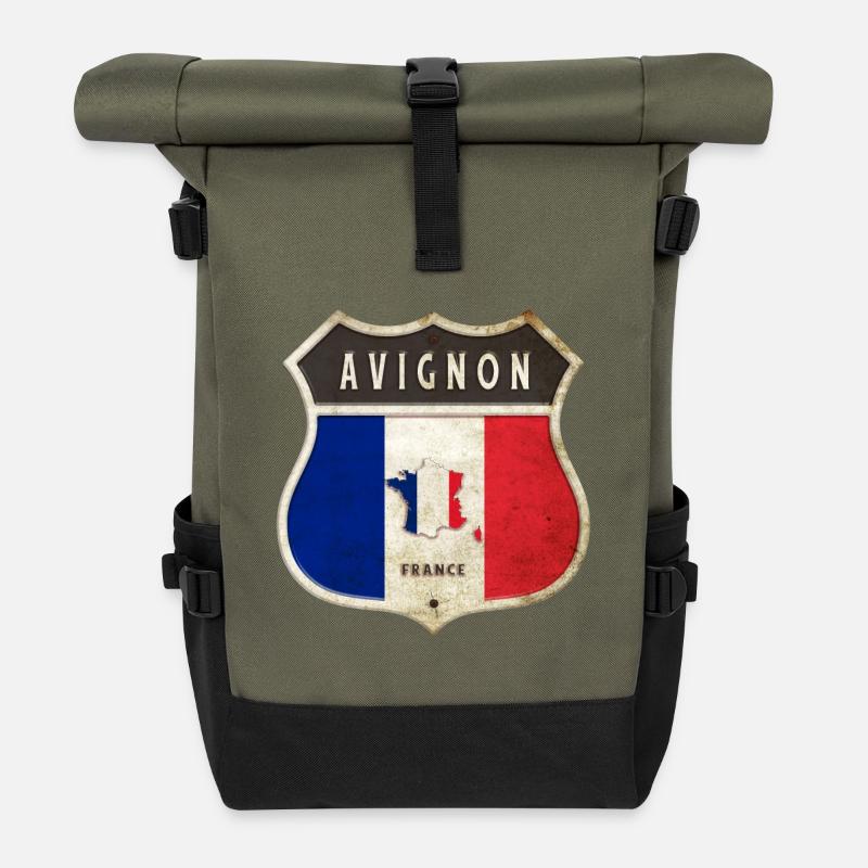Avignon Frankreich Wappen Flaggen Design - Rolltop Rucksack - Olive/Schwarz