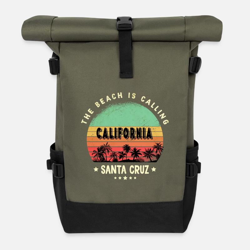 Santa Cruz California Beach Design - Roll Top Backpack - olive/black