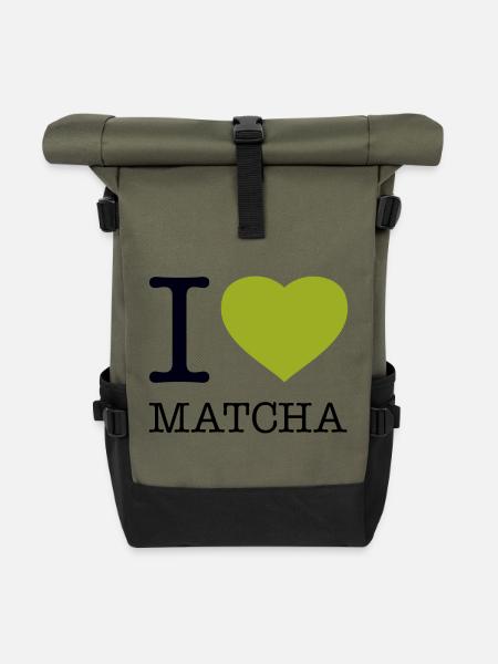 I LOVE MATCHA - Rolltop Rucksack - Olive/Schwarz