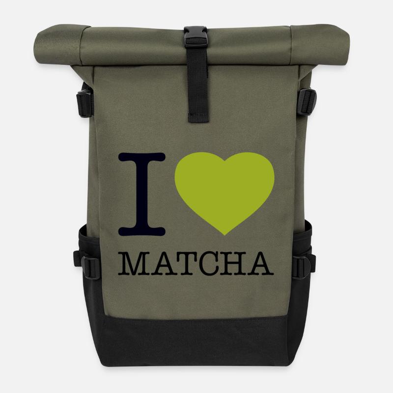 I LOVE MATCHA - Rolltop Rucksack - Olive/Schwarz