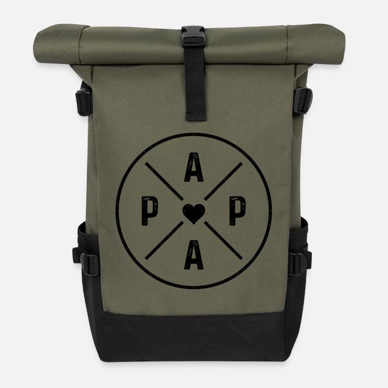 Papa Herz  - Rolltop Rucksack - Olive/Schwarz