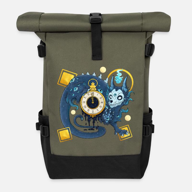 Blue Ink Spirits - Chinesischer Dämonenwächter der Zeit - Rolltop Rucksack - Olive/Schwarz