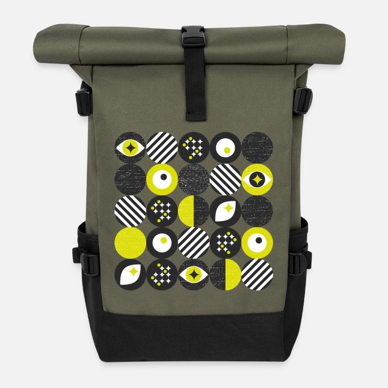 Fetter Minimimalismus l Punkte l gelb - Rolltop Rucksack - Olive/Schwarz