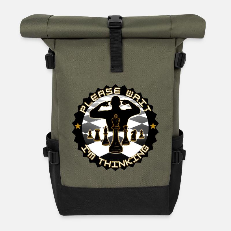 Chess please wait I think - Roll Top Backpack - olive/black