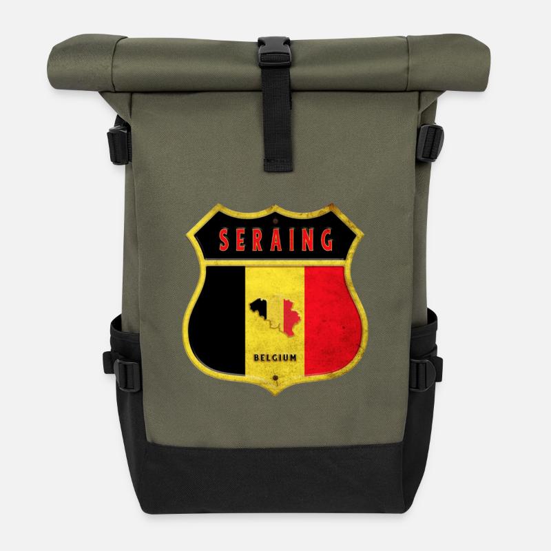 Seraing Belgien Wappen Flaggen Design - Rolltop Rucksack - Olive/Schwarz