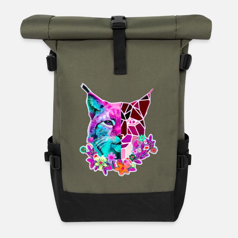 Lynx Cat Couleurs d’été - Sac à dos roll top - olive/noir
