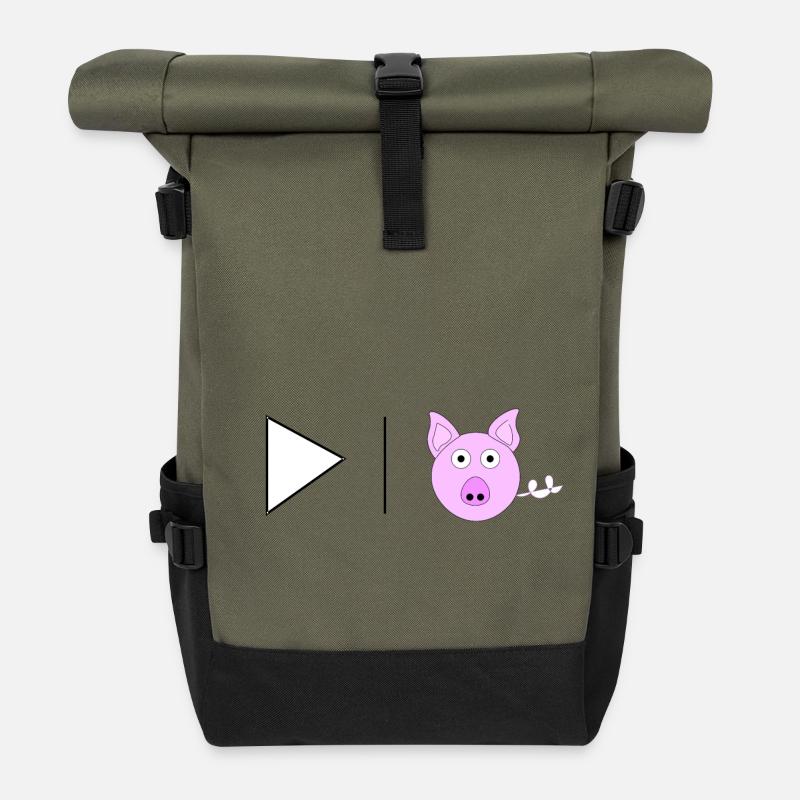 Triangle line wide open swine - Roll Top Backpack - olive/black