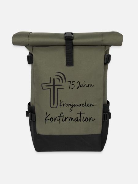 Kronjuwelen-Konfirmation 75 Jahre Jubiläum - Rolltop Rucksack - Olive/Schwarz