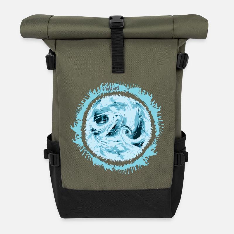 Stürmischer Wasserwirbel Design - Rolltop Rucksack - Olive/Schwarz