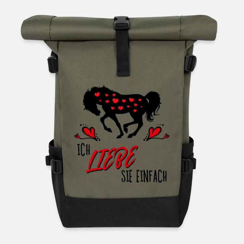 Pferde Herz Statement Isländer Islandpferde - Rolltop Rucksack - Olive/Schwarz