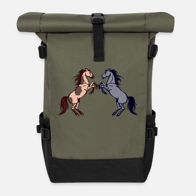 Islandpferde Pferdeliebe Pferdefan Pferde - Rolltop Rucksack - Olive/Schwarz